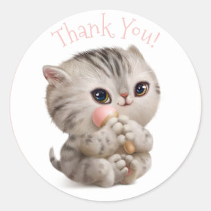 Hand Drawn Kitten with Thank You Typography Classic Round Sticker