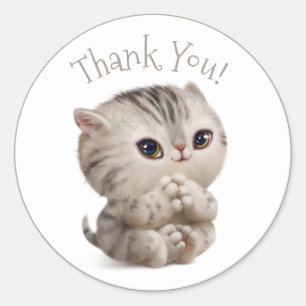 Hand Drawn Kitten with Thank You Typography Classic Round Sticker