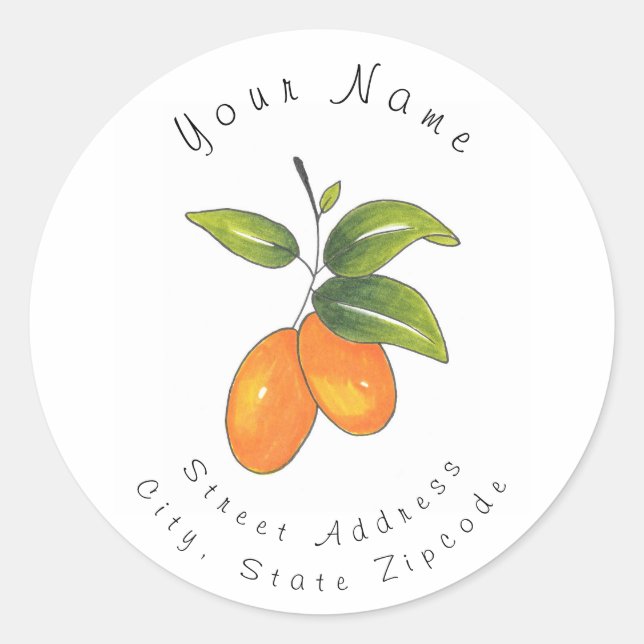 Hand Drawn Kumquats Classic Round Sticker (Front)