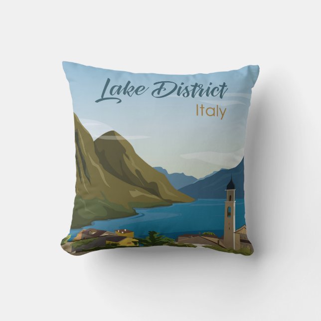 Hand Drawn Lake District Italy Scenery Sketch Cushion (Front)