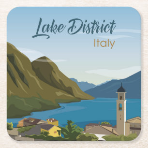 Hand Drawn Lake District Italy Scenery Sketch Square Paper Coaster