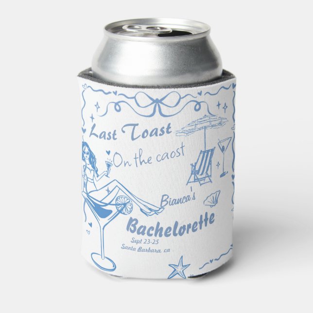 Hand Drawn Last Toast On The Coast Bachelorette  Can Cooler (Can Back)