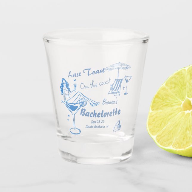 Hand Drawn Last Toast On The Coast Bachelorette  Shot Glass (Front)