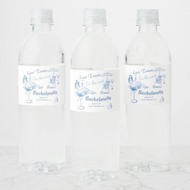Hand Drawn Last Toast On The Coast Bachelorette  Water Bottle Label (Bottles)
