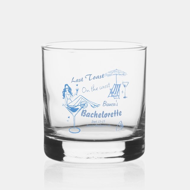 Hand Drawn Last Toast On The Coast Bachelorette  Whiskey Glass (Front)