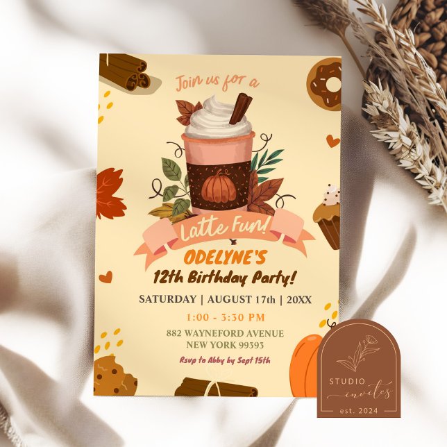 Hand Drawn Latte Fun Autumn Birthday Invitation (Creator Uploaded)