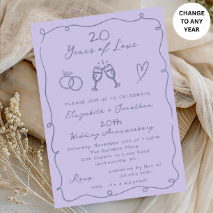 Hand Drawn Lavender Any Year Wedding Anniversary Invitation
