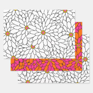 Hand Drawn Layered Zinnia Abstract Patterns Wrapping Paper Sheet