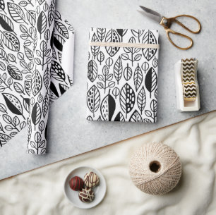 Hand Drawn Leaf Pattern Black ID495 Wrapping Paper