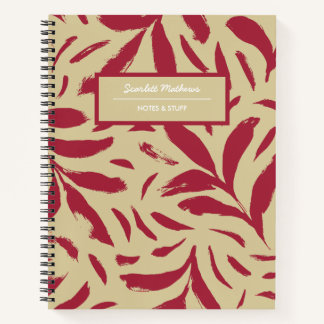 Hand Drawn Leaves Burgundy&Beige Seamless Pattern Notebook