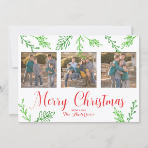 Hand Drawn Leaves Christmas Photo Card