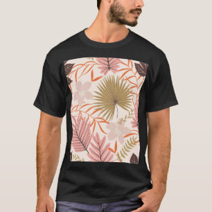 Hand Drawn Leaves: Exotic Jungle Pattern. T-Shirt