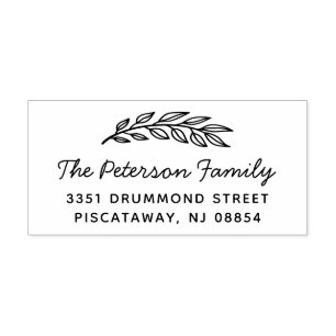 Hand Drawn Leaves Family Name Return Address Rubber Stamp