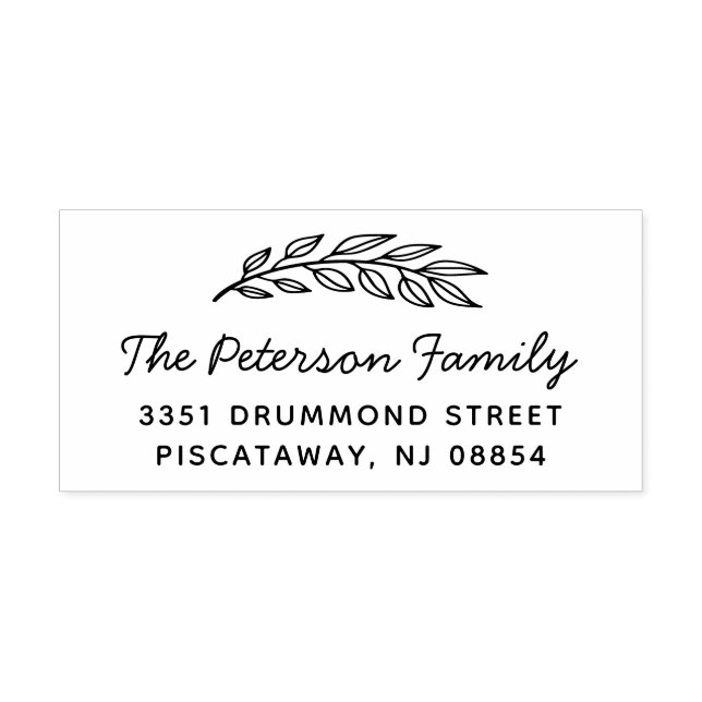 Hand Drawn Leaves Family Name Return Address Rubber Stamp (Imprint)