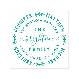 Hand Drawn Leaves   Family Names & Return Address Self-inking Stamp