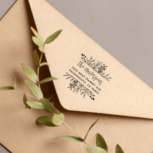 Hand-drawn Leaves Frame Family Name Return Address Self-inking Stamp