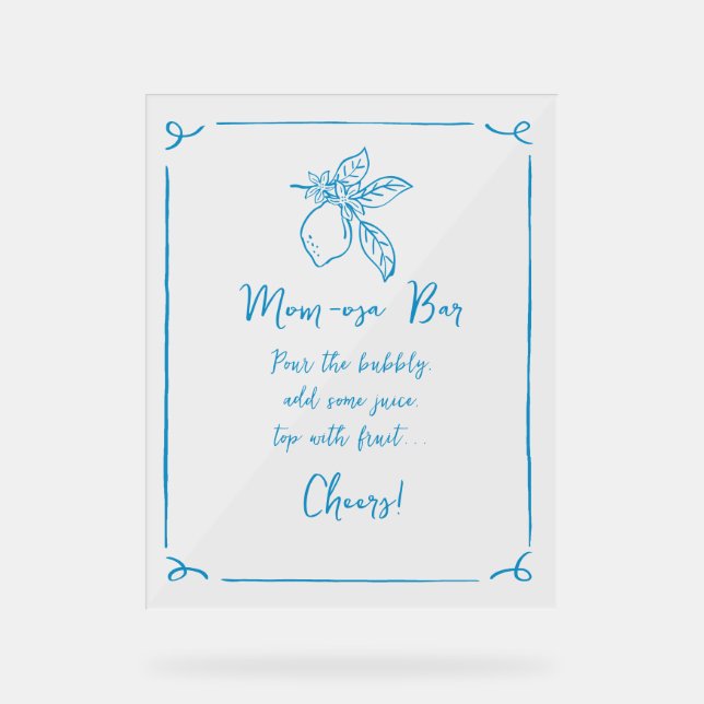 Hand Drawn Lemon Baby Shower Mum-osa Bar Acrylic Sign (Front)