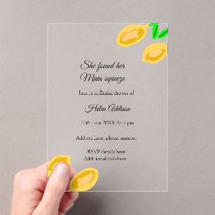 hand drawn lemon leaves add details bridal shower acrylic invitations