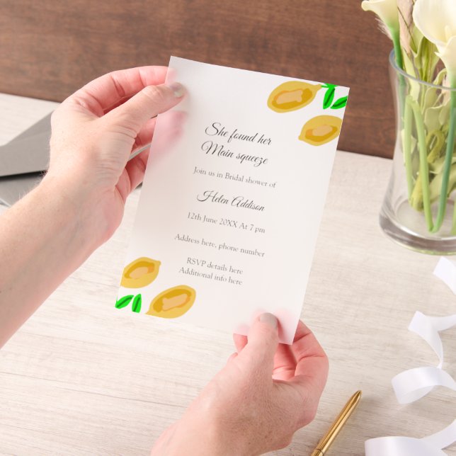 hand drawn lemon leaves add details bridal shower vellum invitations (Handheld)
