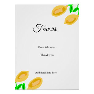 hand drawn lemon leaves add QR bridal shower favou Poster
