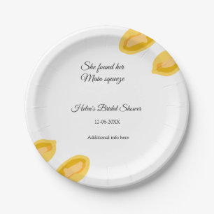 hand drawn lemon leaves add QR bridal shower Paper Plate