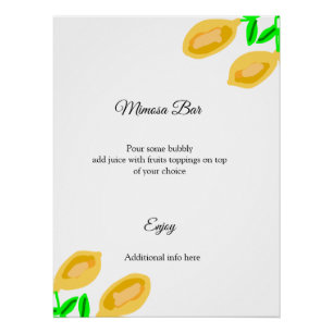 hand drawn lemon leaves add QR bridal shower Poster