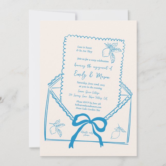 Hand Drawn Lemon Mediterranean Engagement Party Invitation (Front)