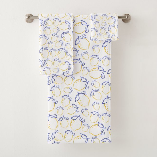 Hand Drawn Lemon Pattern Bath Towel Set  (Insitu)