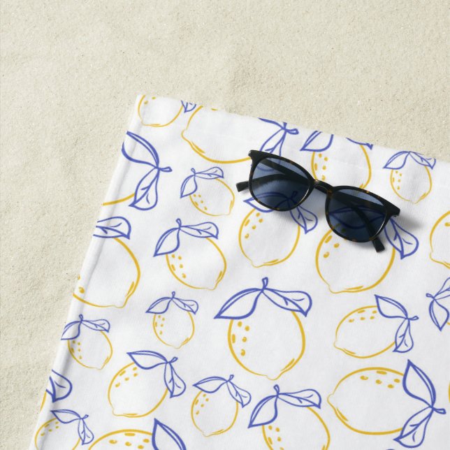 Hand Drawn Lemon Pattern Beach Towel (In Situ)