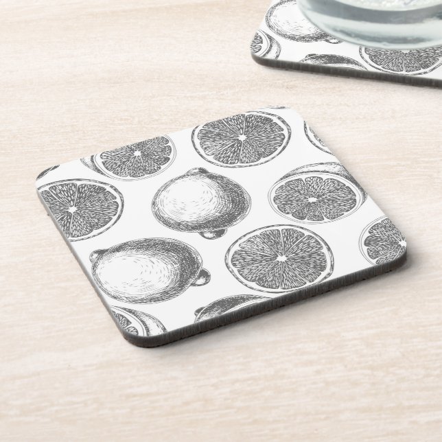 Hand drawn lemon pattern coaster (Left Side)