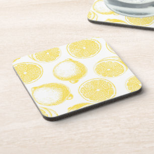 Hand drawn lemon pattern coaster