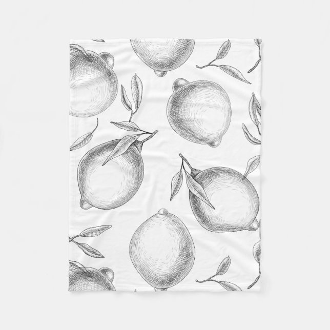 Hand drawn Lemon pattern Fleece Blanket (Front)