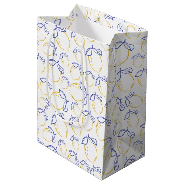 Hand Drawn Lemon Pattern Gift Bag (Back Angled)