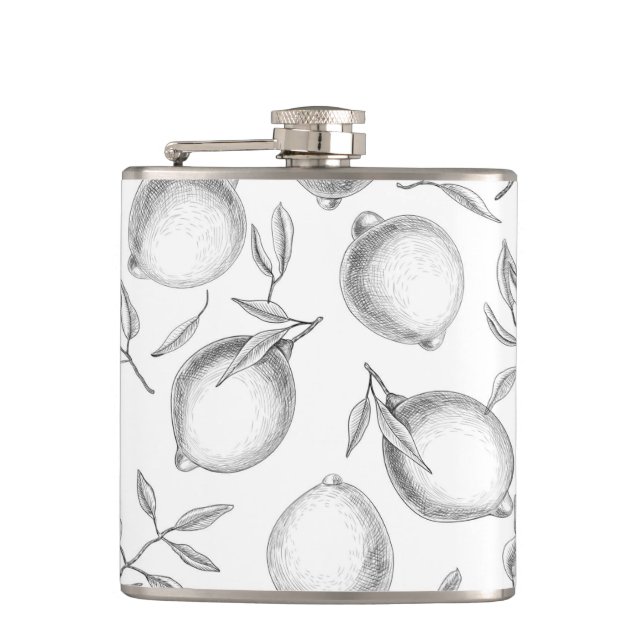 Hand drawn Lemon pattern Hip Flask (Front)