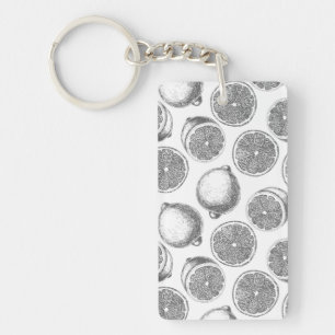 Hand drawn lemon pattern key ring