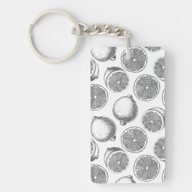 Hand drawn lemon pattern key ring (Front)