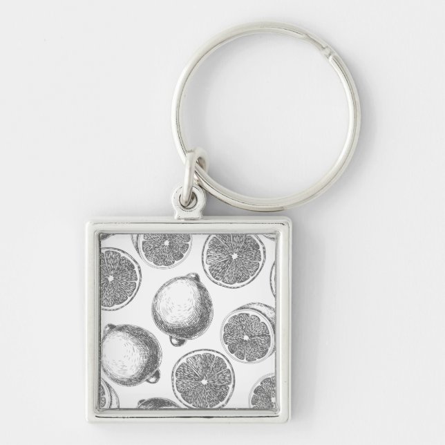 Hand drawn lemon pattern key ring (Front)