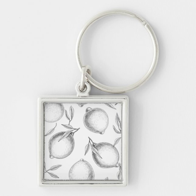 Hand drawn Lemon pattern Key Ring (Front)