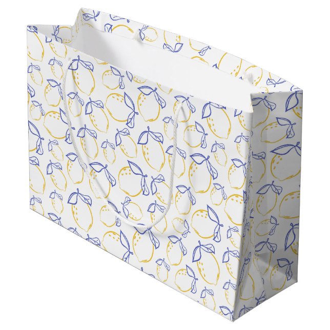 Hand Drawn Lemon Pattern Large Gift Bag (Back Angled)