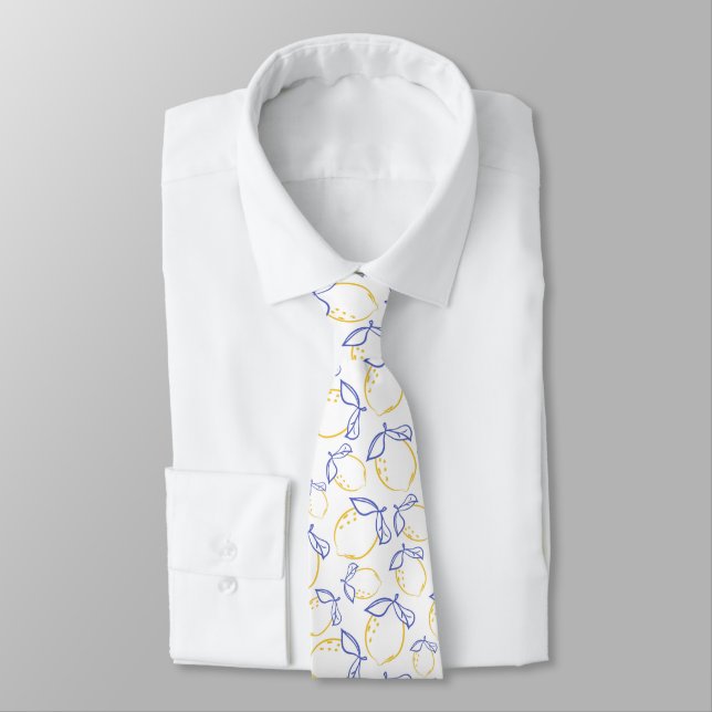 Hand Drawn Lemon Pattern Neck Tie (Tied)