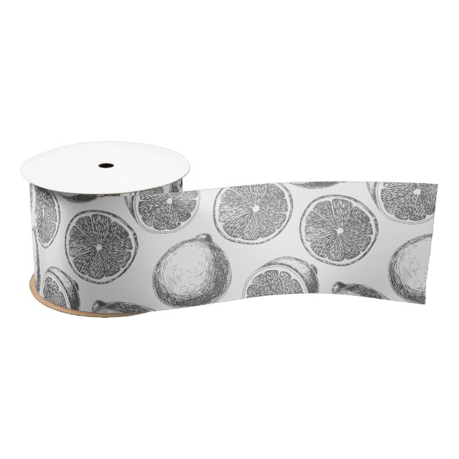 Hand drawn lemon pattern satin ribbon (Spool)
