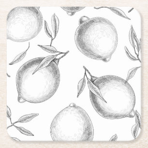 Hand drawn Lemon pattern Square Paper Coaster