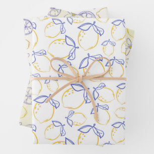 Hand Drawn Lemon Pattern Wrapping Paper Set
