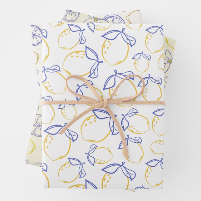 Hand Drawn Lemon Pattern Wrapping Paper Set (In situ)