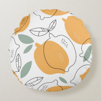 Hand drawn Lemons background. Seamless pattern wit Round Cushion