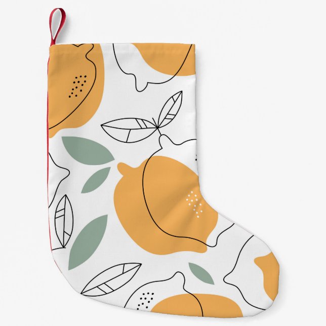 Hand drawn Lemons background. Seamless pattern wit Small Christmas Stocking (Front)