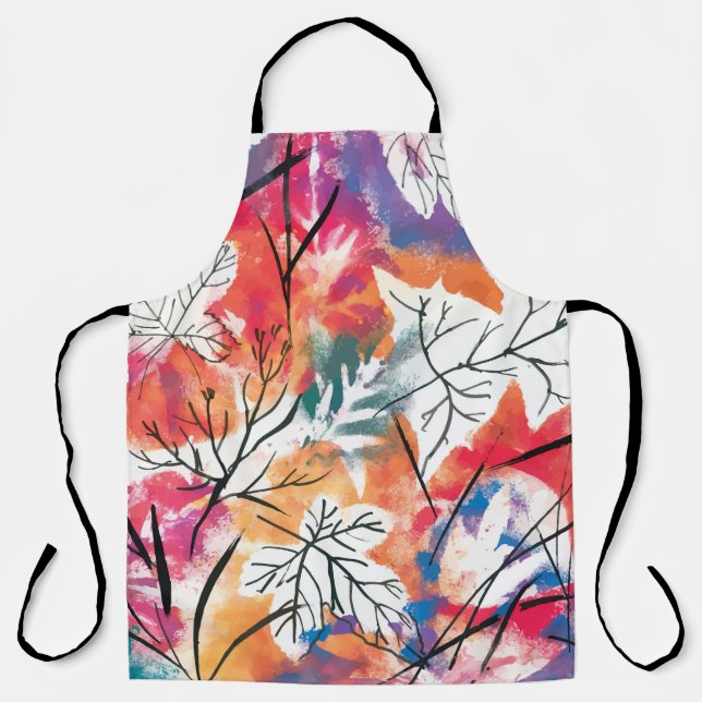 Hand Drawn Lemons, Blue Leaves Pattern. Apron (Front)