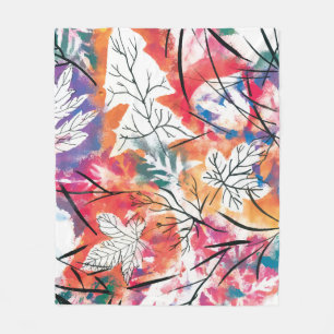 Hand Drawn Lemons, Blue Leaves Pattern. Fleece Blanket