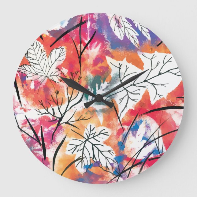 Hand Drawn Lemons, Blue Leaves Pattern. Large Clock (Front)