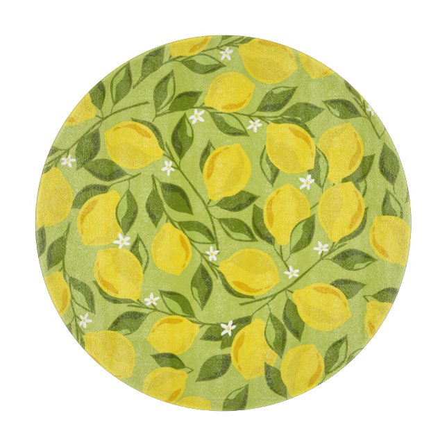 Hand Drawn Lemons Colourful Wallpaper Cutting Board (Front)